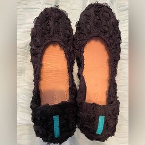 Tieks black rose flats, size 6